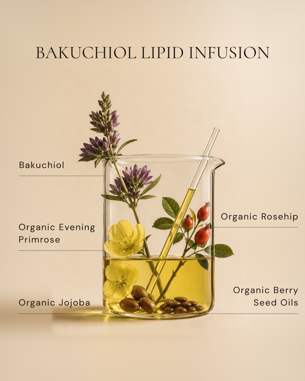 Tuberose & Co. Bakuchiol Lipid Infusion with glass beaker ingredient callout