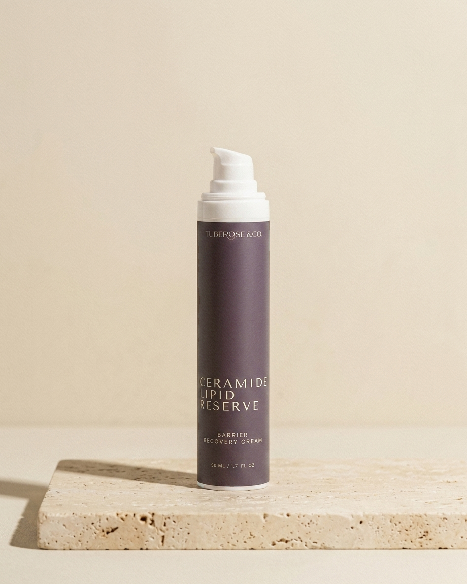 Tuberose & Co. Ceramide Lipid Reserve product shot on display