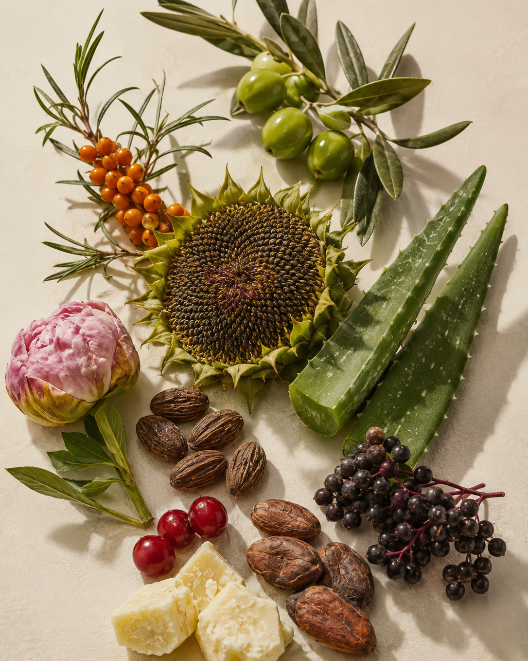 Tuberose & Co. Ceramide Lipid Reserve styled in a botanical still life