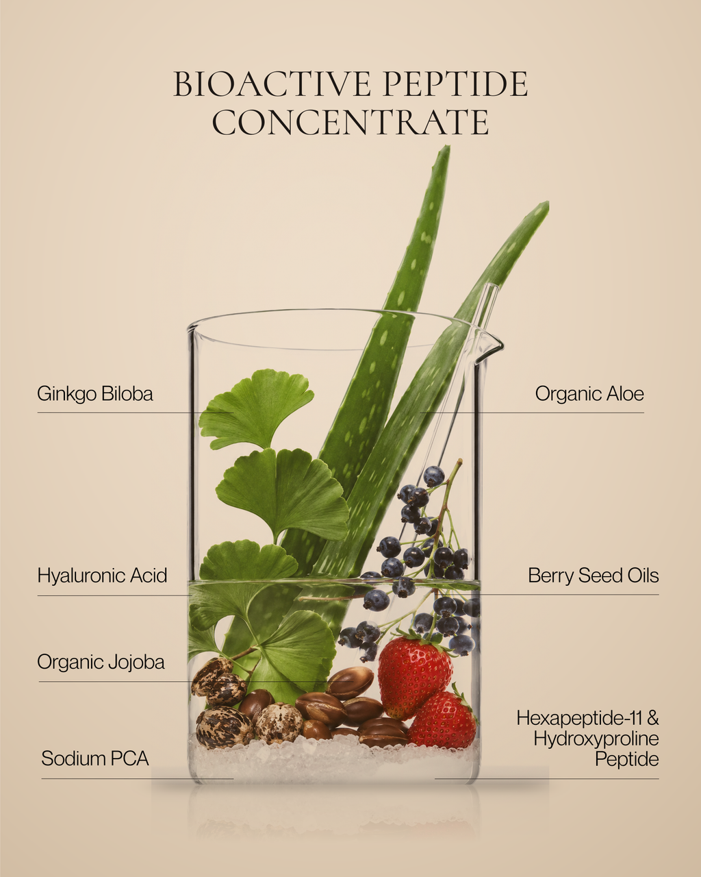 Tuberose & Co. Bioactive Peptide Concentrate with glass beaker ingredient callout